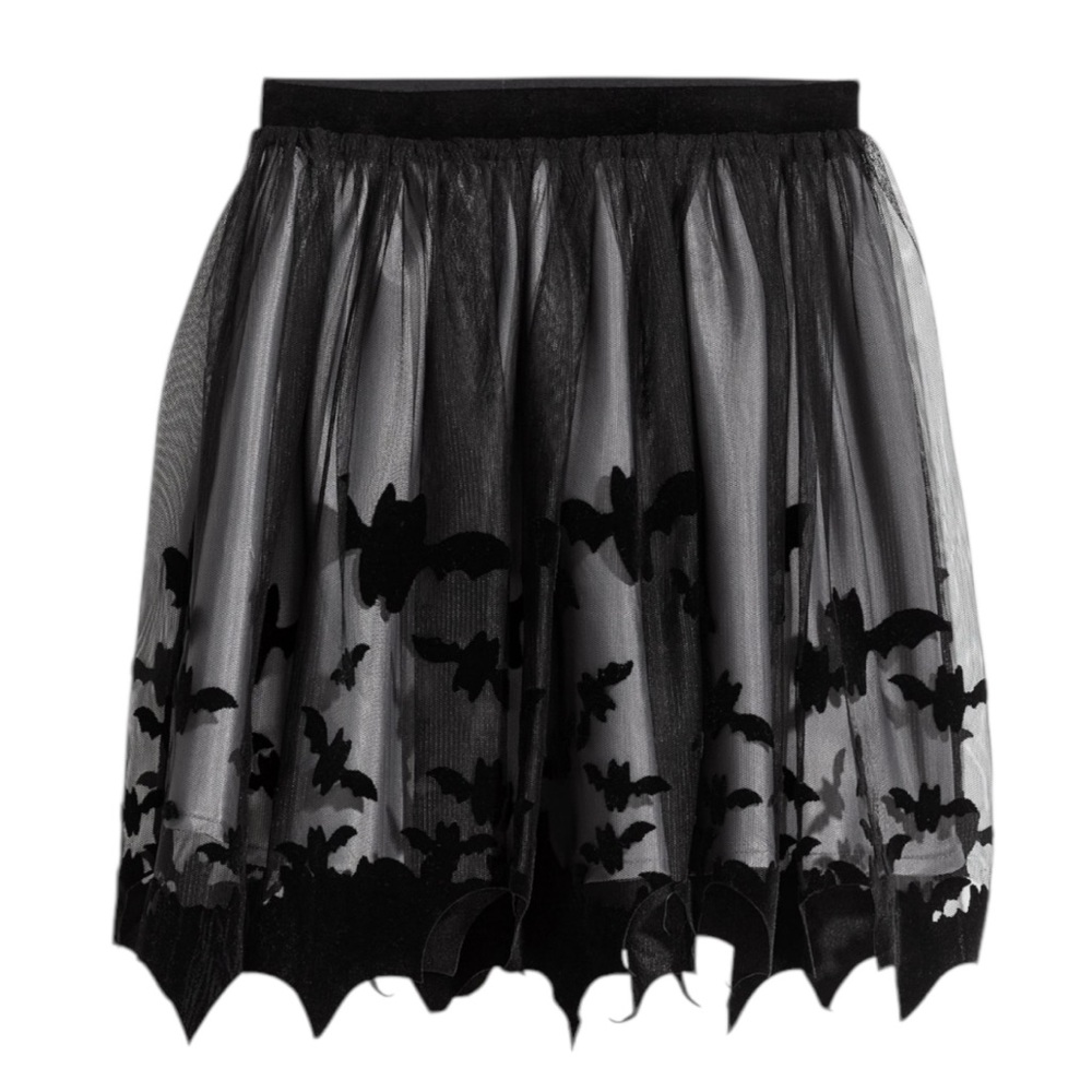 Girls Bat Themed Black Tulle Lined Skirt